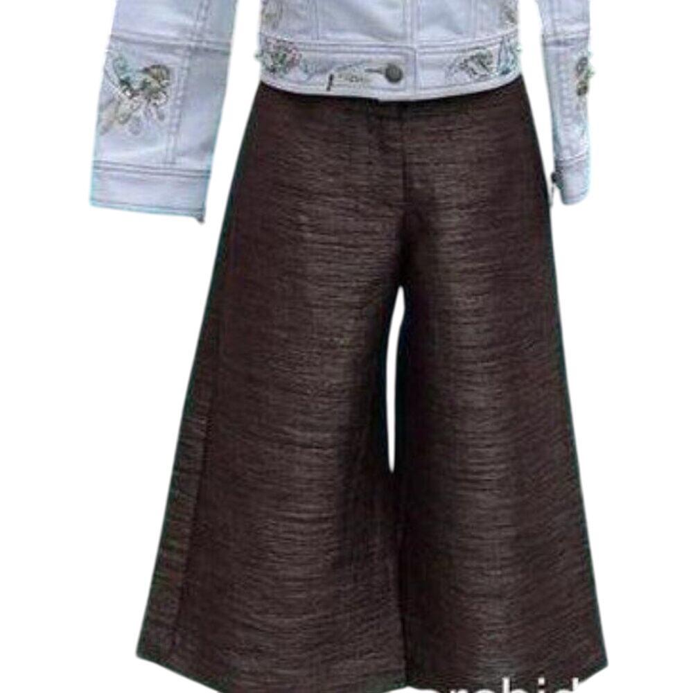 Cache Expresso Textured Crop Gaucho Pant New Poly Linen Blend Cropped NWT $118